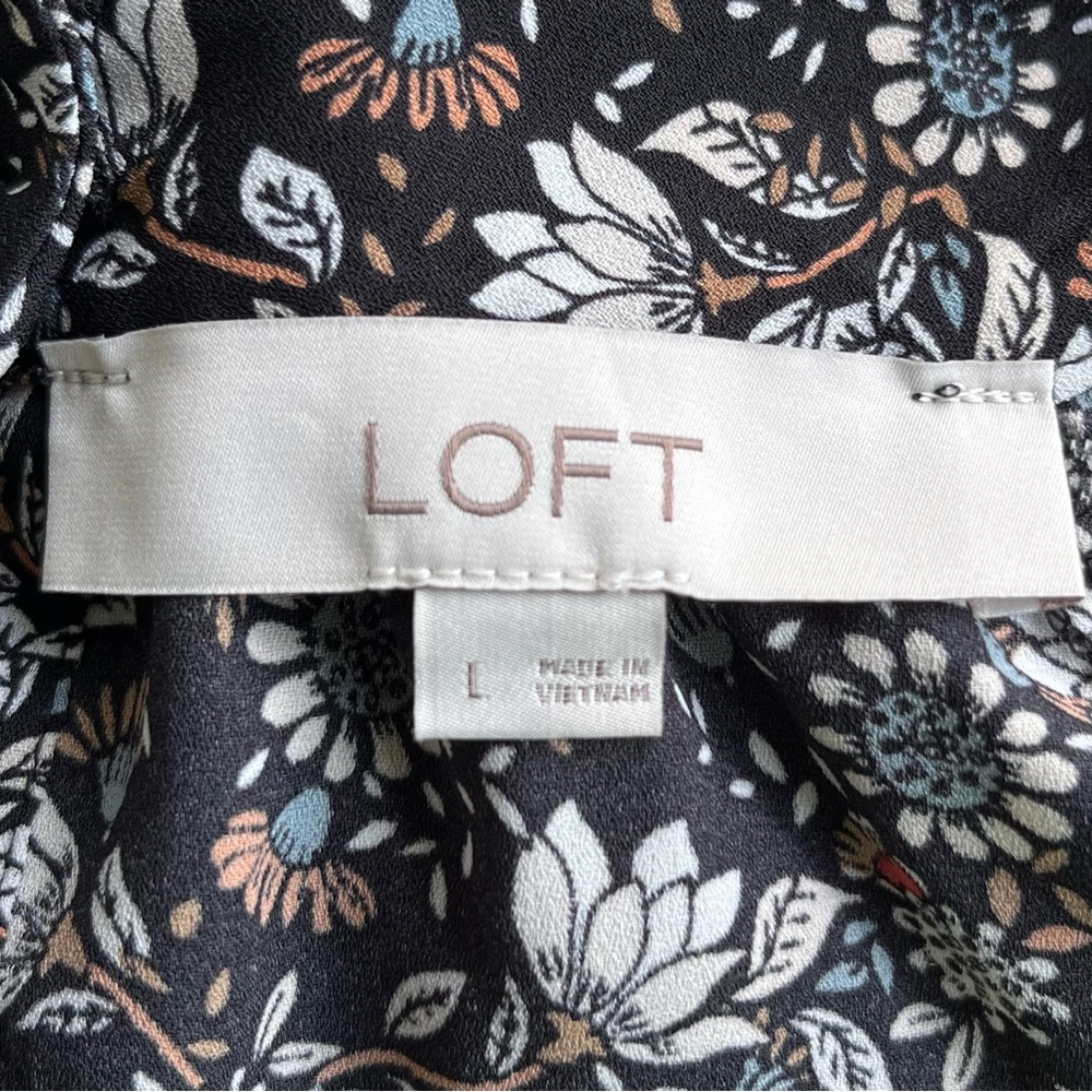 •LOFT• Floral Popover Tunic Length Blouse - Size Large - Picture 2 of 9